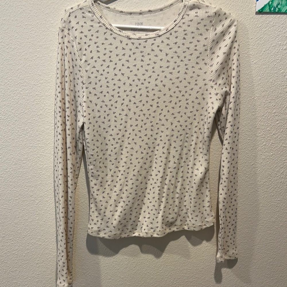 Cream Long Sleeve Patterned Top